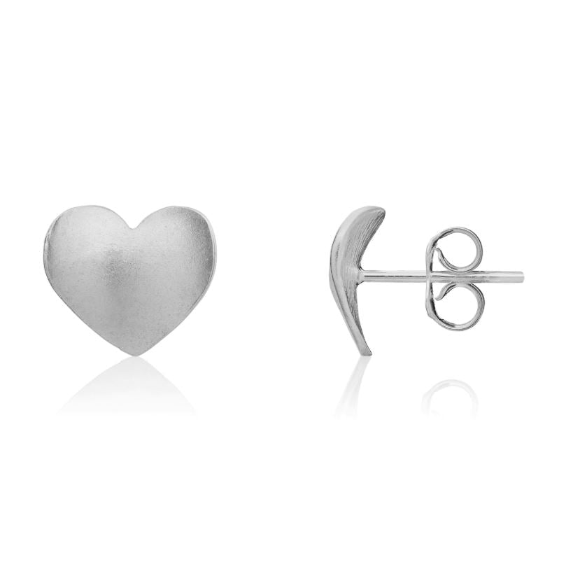 9ct White Gold Satin Concave Heart Stud Earrings - 10x10.5mm