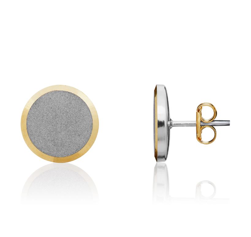 9ct Two Tone White and Yellow Gold Satin Disc Stud Earrings — 6.5mm