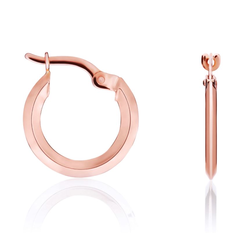 9ct Rose Gold Knife Edge Hoop Earrings – 14.5x1.5mm