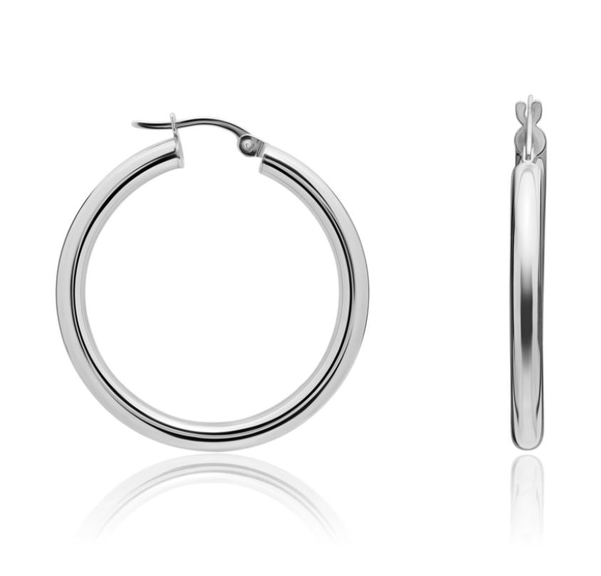 9ct White Gold Polished Tube Hoop Earrings – 36x3mm