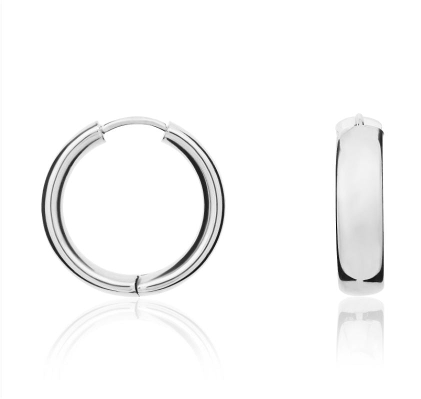 9ct White Gold Polished Rounded Flat Huggie Earrings – 20x5mm