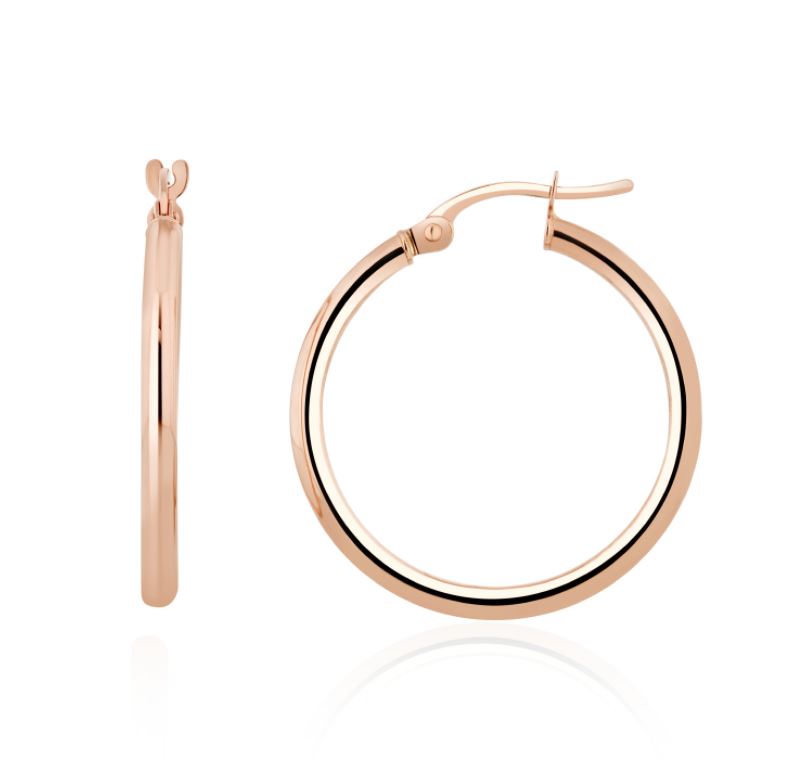 9ct Rose Gold Polished Tube Hoop Earrings - 24x2mm