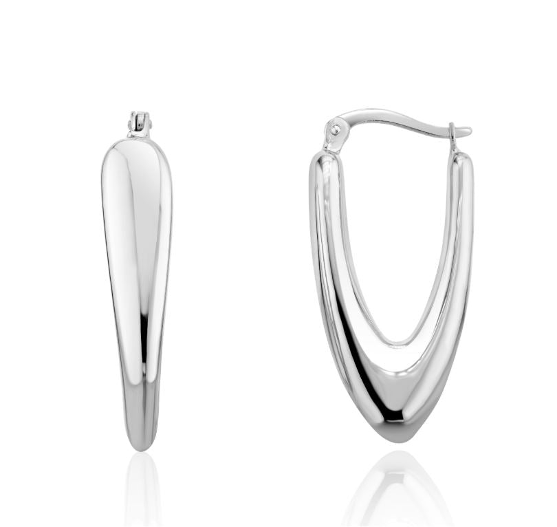 9ct White Gold Chunky V Hoop Earrings – 30x13.5mm