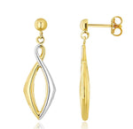 9ct Two Tone White and Yellow Gold Elongated Diamond Drop Earrings — 32x10mm