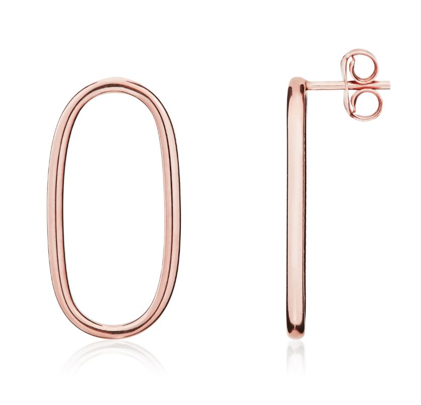 9ct Rose Gold Polished Tube Long Oval Stud Earrings — 23x11.5mm