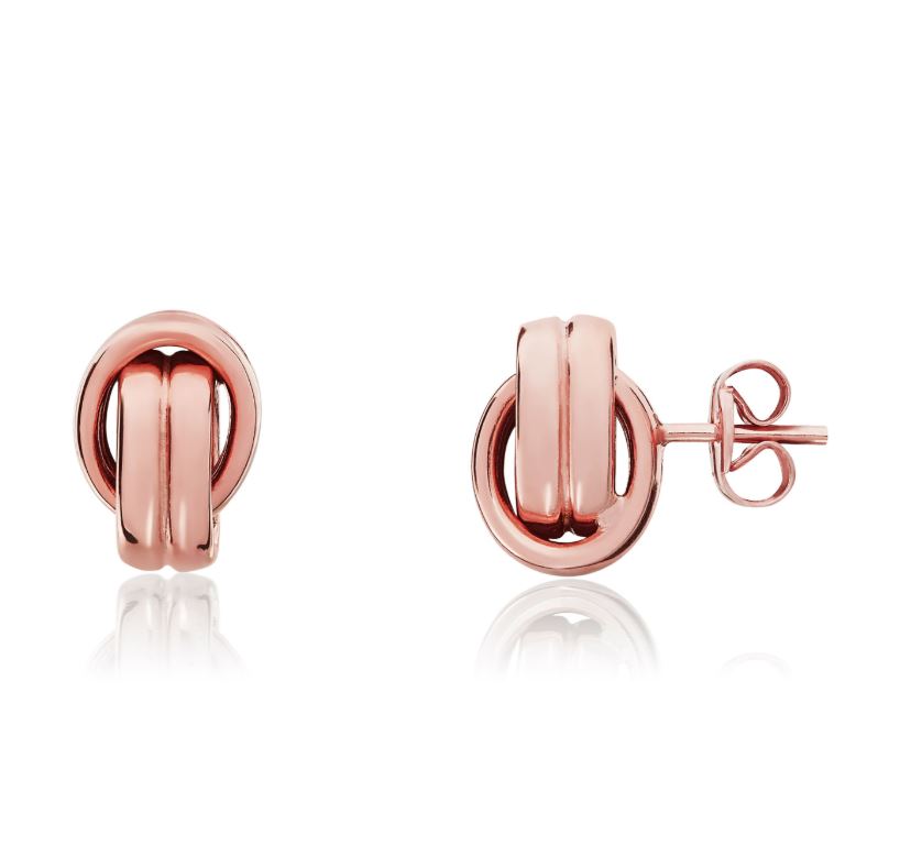 9ct Rose Gold Polished 2 Row Linked Ovals Stud Earrings — 11x7mm