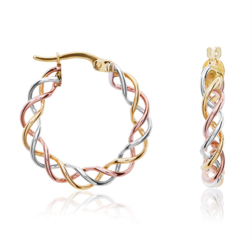 9CT Three Colour Gold Open Twist Hoop Earrings – 22x4mm