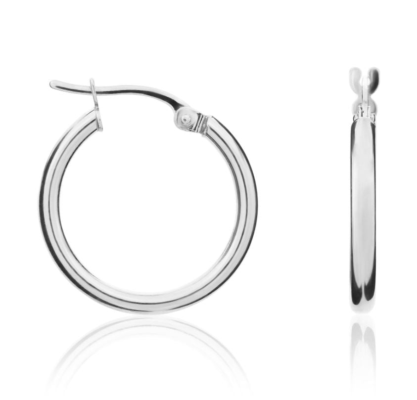 9ct White Gold Polished Tube Hoop Earrings – 19x2mm