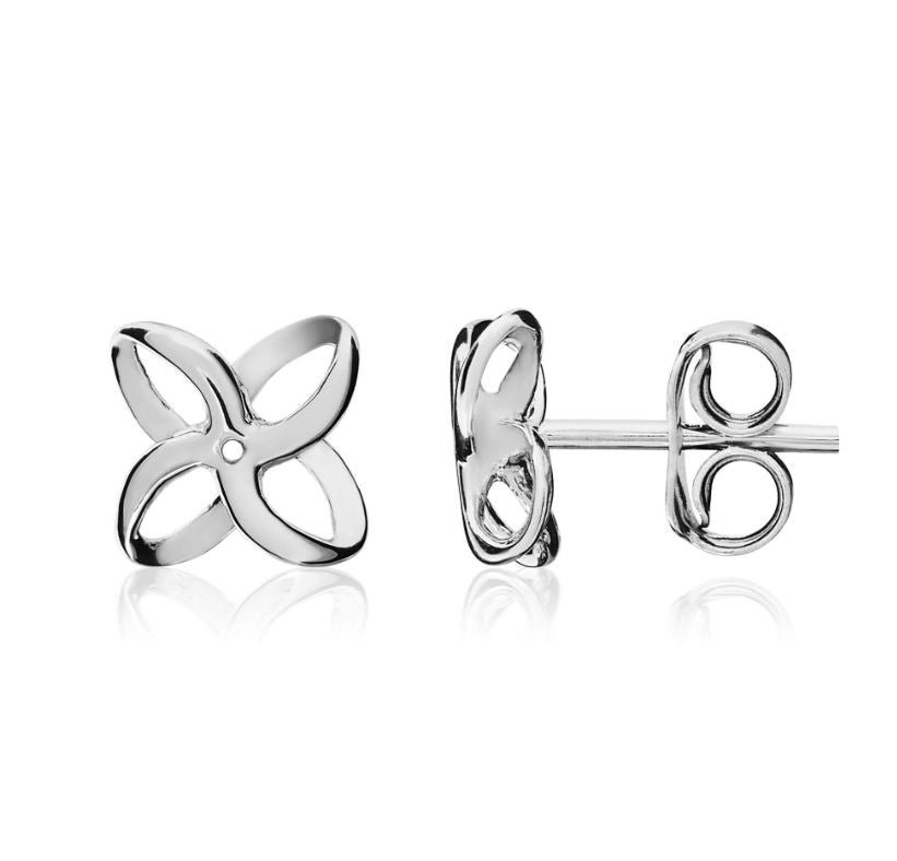 9ct White Gold Simple Flower Stud Earrings — 9mm