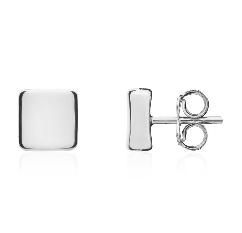 9ct White Gold Polished Square Stud Earrings — 6.5mm