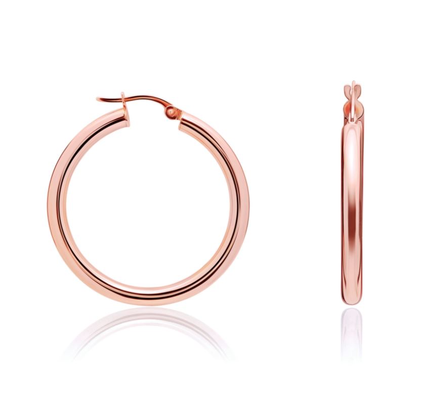 9ct Rose Gold Polished Tube Hoop Earrings – 30x3mm