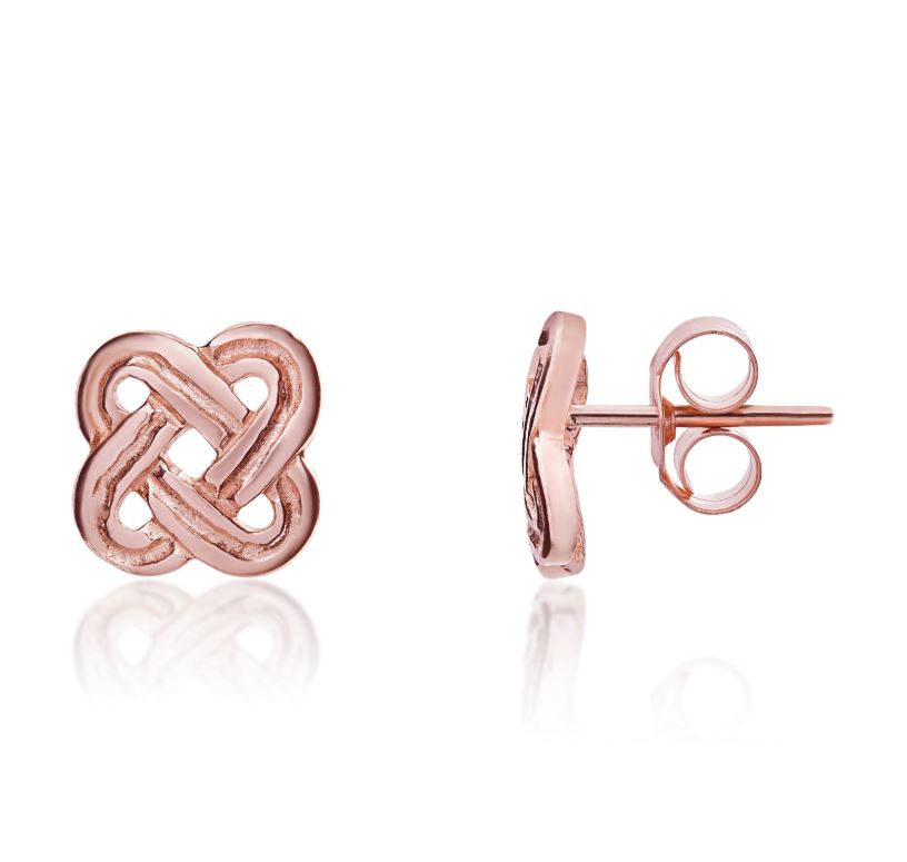 9ct Rose Gold Cushion-Shape Celtic Design Stud Earrings — 7.5mm