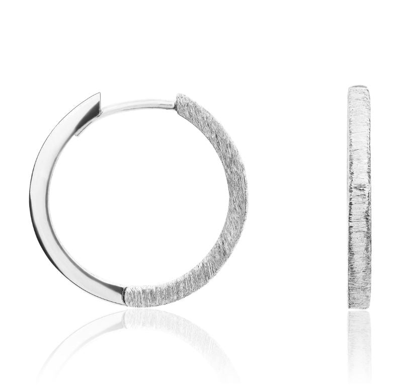 9ct White Gold Brushed & Polished Hinged Huggie Earrings – 17x2mm