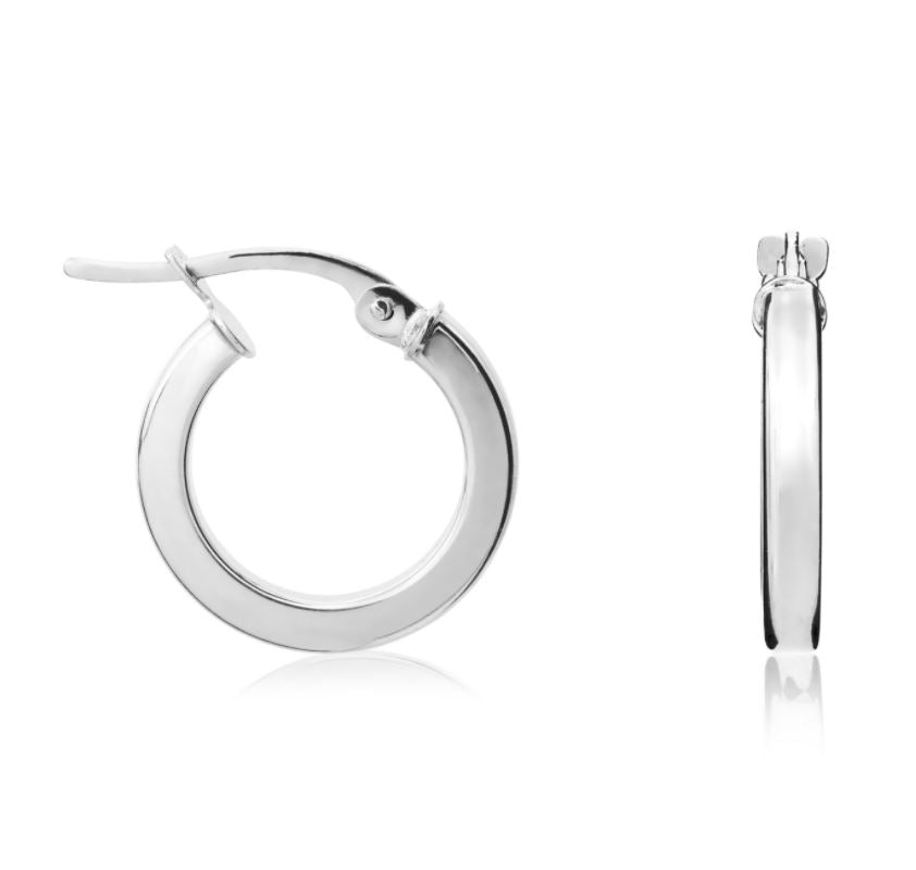 9ct White Gold Square Tube Round Hoop Earrings – 14x2mm