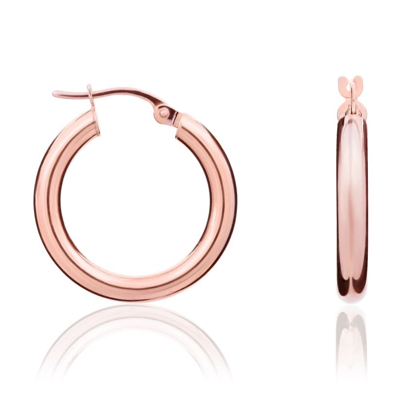 9ct Rose Gold Polished Tube Hoop Earrings – 21x3mm