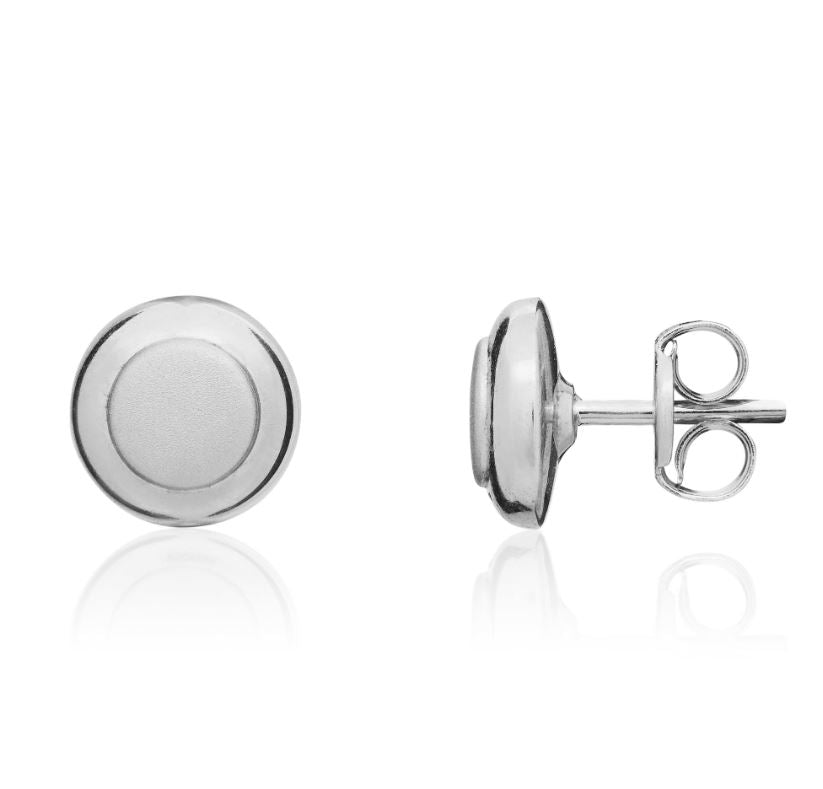 9ct White Gold Round Stud Earrings with Satin Finish Centre — 7mm