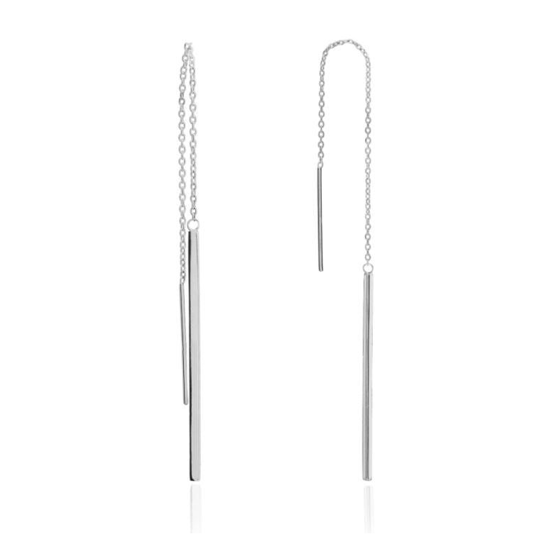 9ct White Gold Bar Pull-Through Earrings – 40mm
