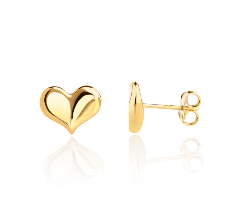 9ct Yellow Gold Curved Heart Stud Earrings — 9mm