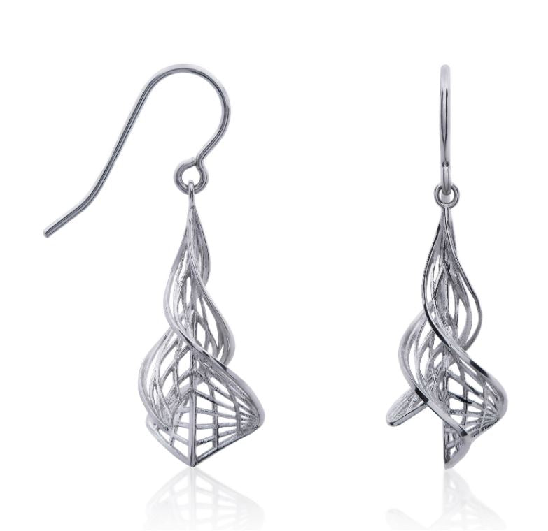 9ct White Gold Filigree Spiral Drop Earrings