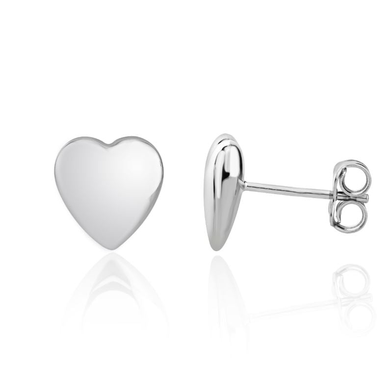 9ct White Gold Polished Puff Heart Stud Earrings — 10mm x 8.5mm