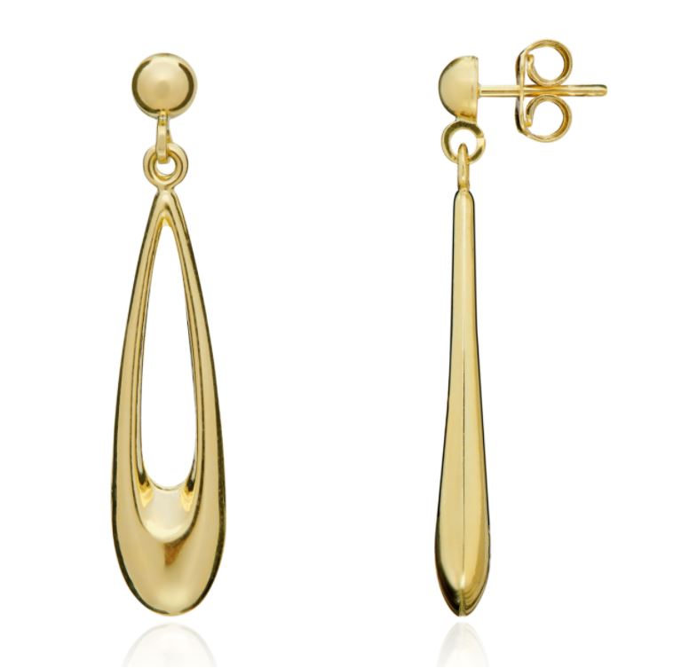 9ct Yellow Gold Long Open Pear Drop Earrings – 34x6.5mm