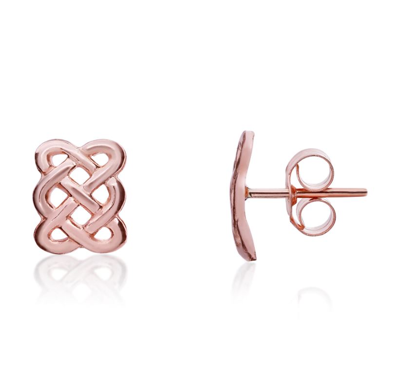 9ct Rose Gold Oblong Celtic Style Stud Earrings — 8x6.5mm