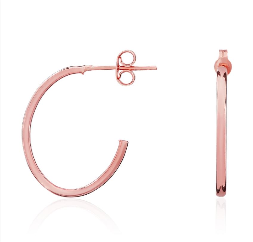 9ct Rose Gold Oval Hoop Earrings with Peg & Scroll Fittings – 20x1.5mm
