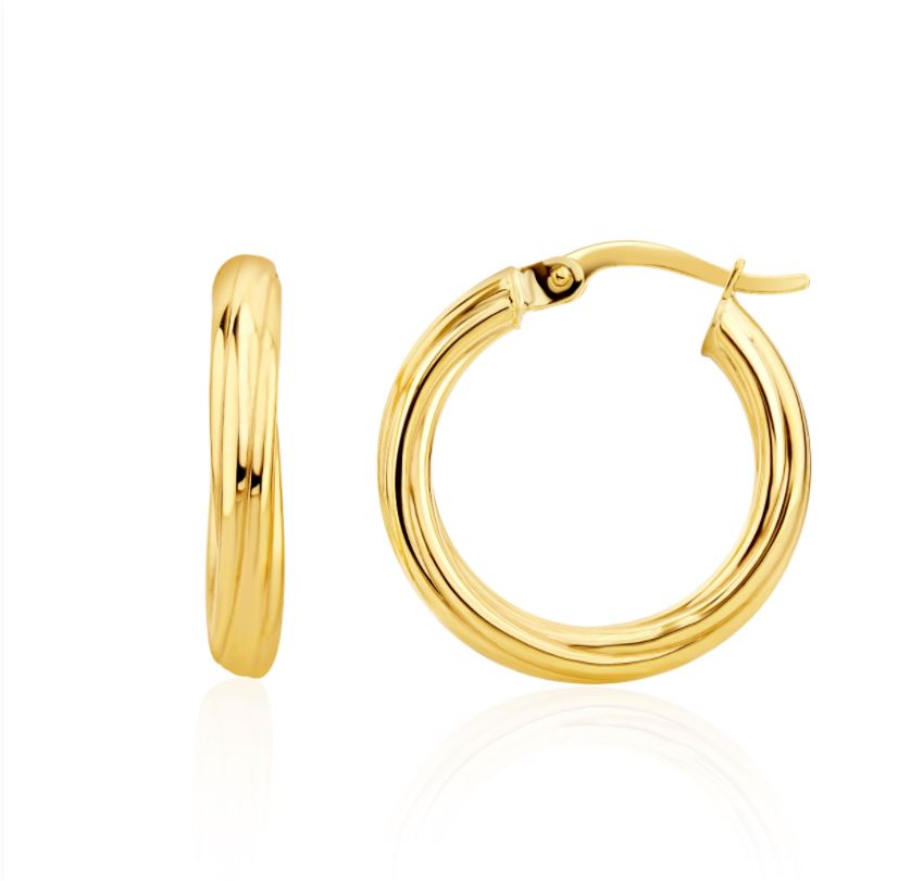 9ct Yellow Gold Twist Hoop Earrings – 21x3mm