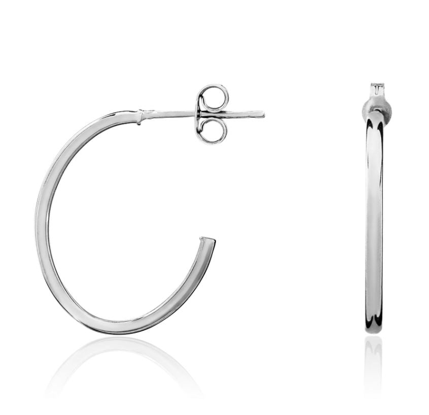 9ct White Gold Oval Hoop Earrings with Peg & Scroll Fittings – 20x1.5mm