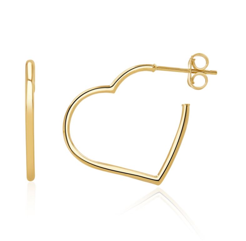 9ct Yellow Gold Round Tube Heart Hoop Earrings - 21mm