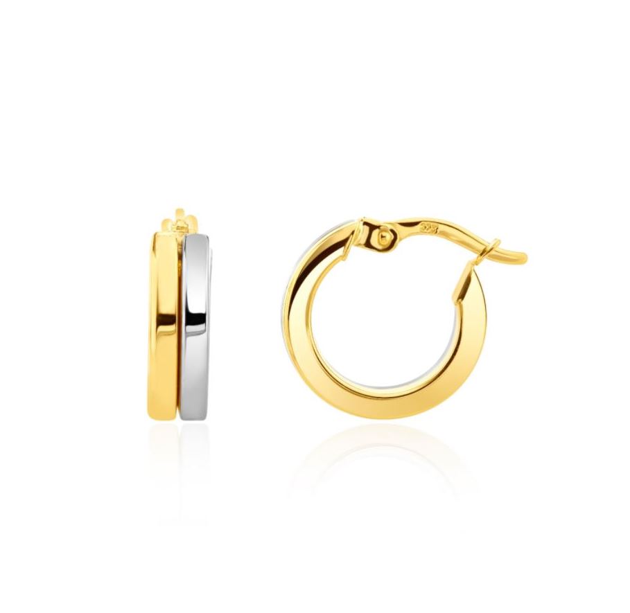 9ct Two Tone White And Yellow Gold Two Row Hoop Earrings – 14x4mm