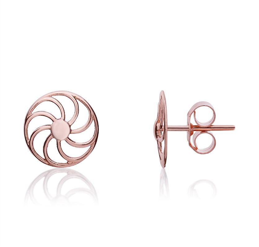 9ct Rose Gold Swirl Cartwheel Stud Earrings — 10mm
