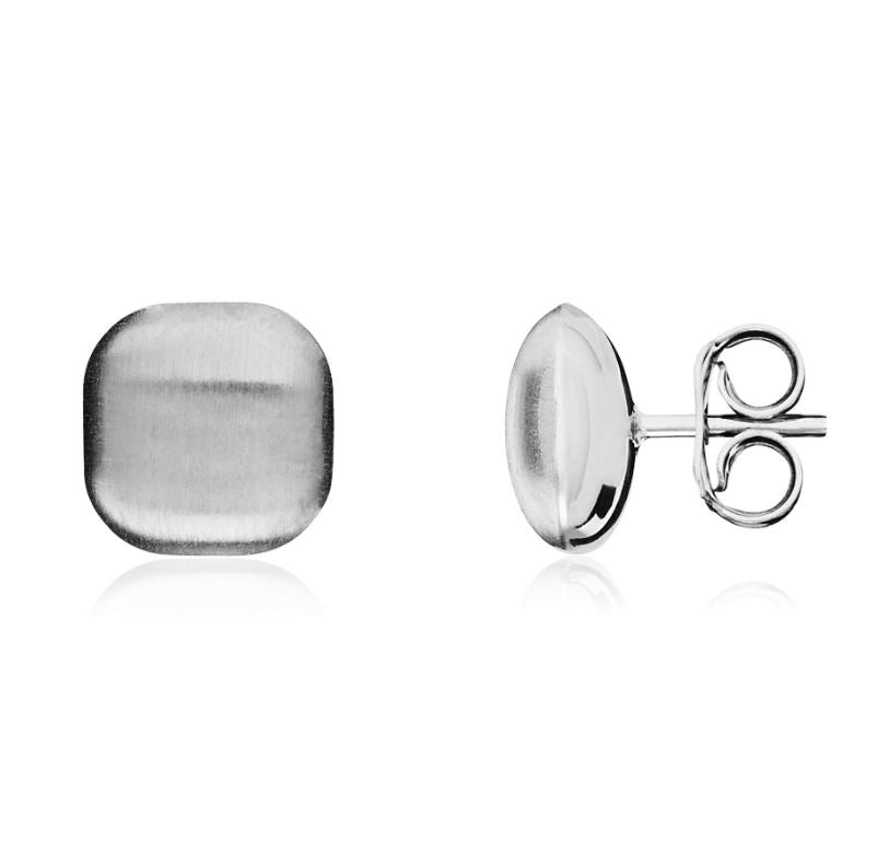 9ct White Gold Satin Cushion Stud Earrings - 8mm