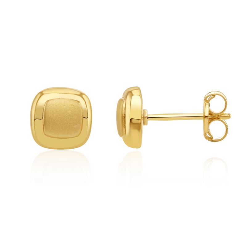 9ct Yellow Gold Satin/Polished Square Stud Earrings - 7mm