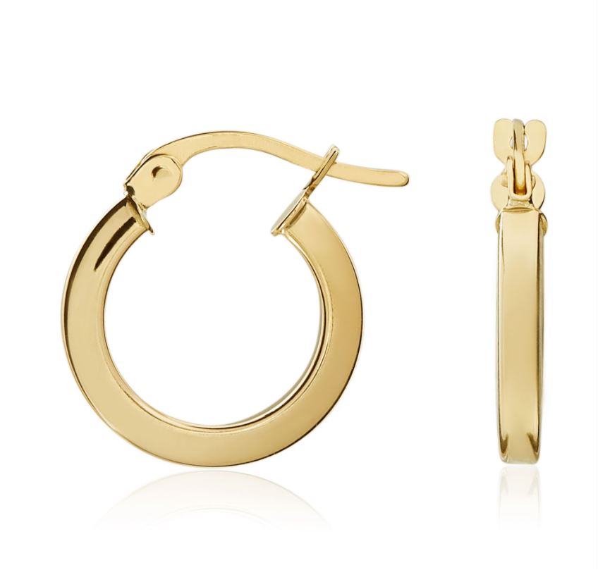 9ct Yellow Gold Square Tube Round Hoop Earrings – 14x2mm