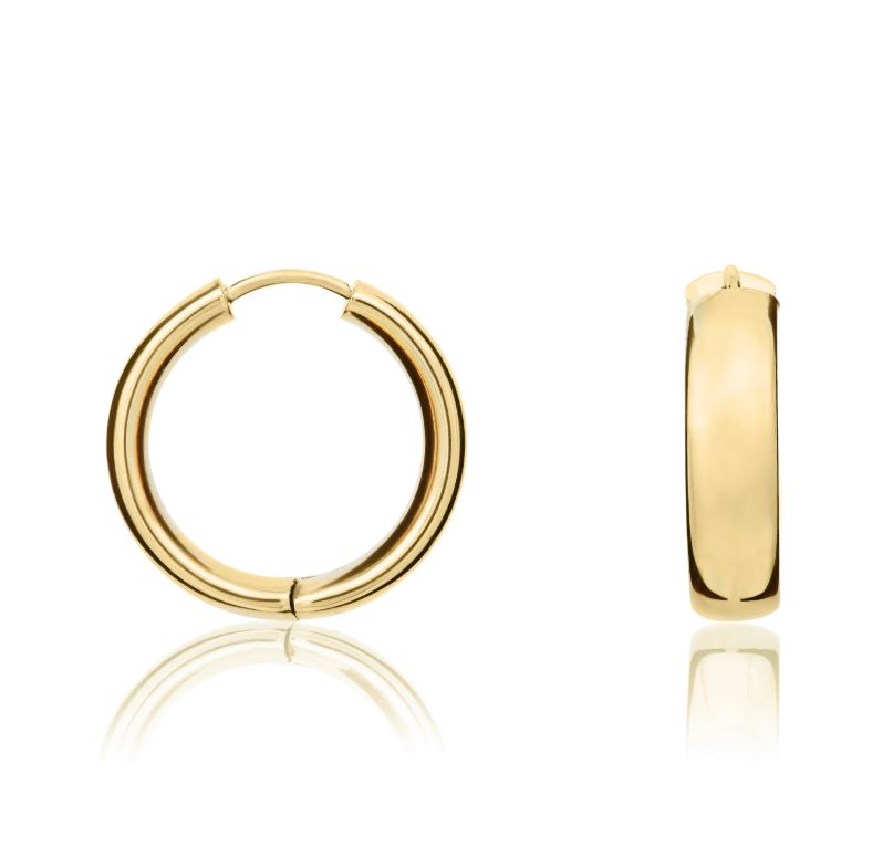 9ct Yellow Gold Polished Rounded Flat Huggie Earrings – 20x5mm