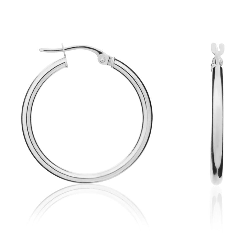 9ct White Gold Polished Tube Hoop Earrings – 24x2mm