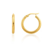 9ct Yellow Gold Textured Round Hoop Earrings — 20x2.5mm
