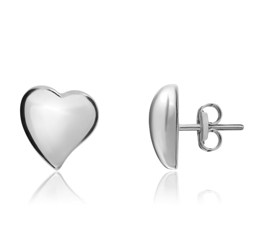 9ct White Gold Polished Heart Stud Earrings — 6mm