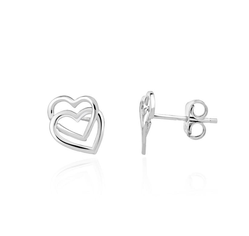 9ct White Gold Polished Interlocking Open Heart Stud Earrings — 11mm x 9mm