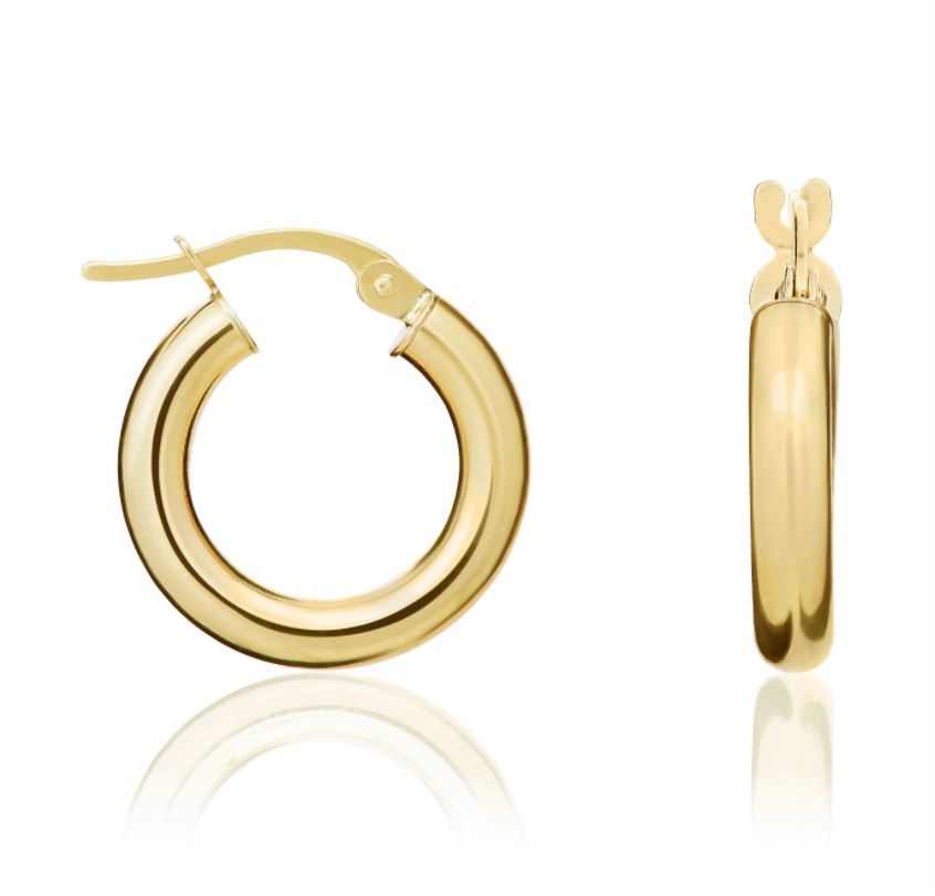 9ct Yellow Gold Polished Tube Hoop Earrings – 16x3mm
