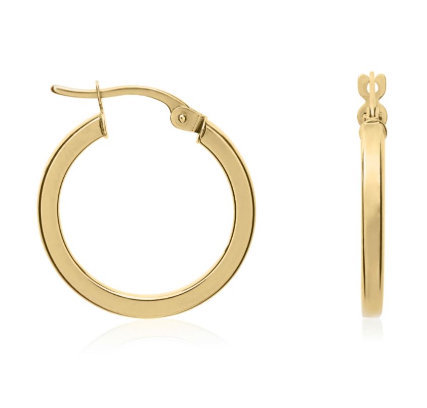 9ct Yellow Gold Square Tube Round Hoop Earrings – 19x2mm