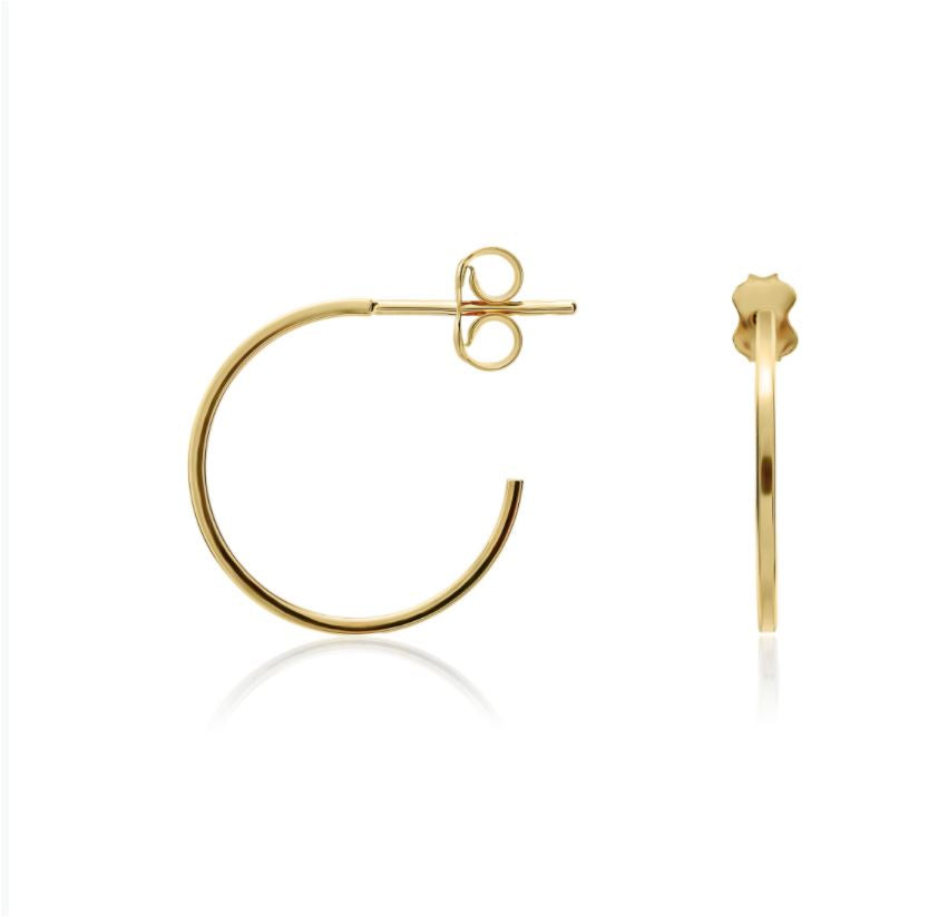 9ct Yellow Gold Square Tube Hoop Earrings with Peg and Scroll Fittings – 17x1mm