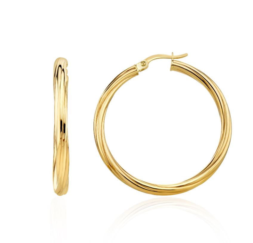 9ct Yellow Gold Twist Hoop Earrings – 36x3mm