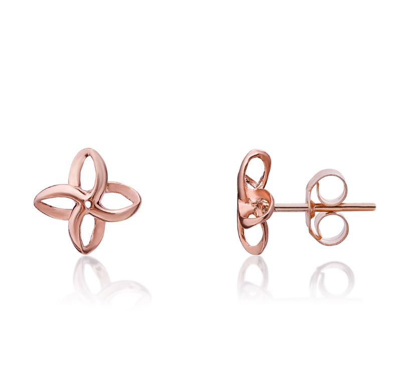 9ct Rose Gold Simple Flower Stud Earrings — 9mm