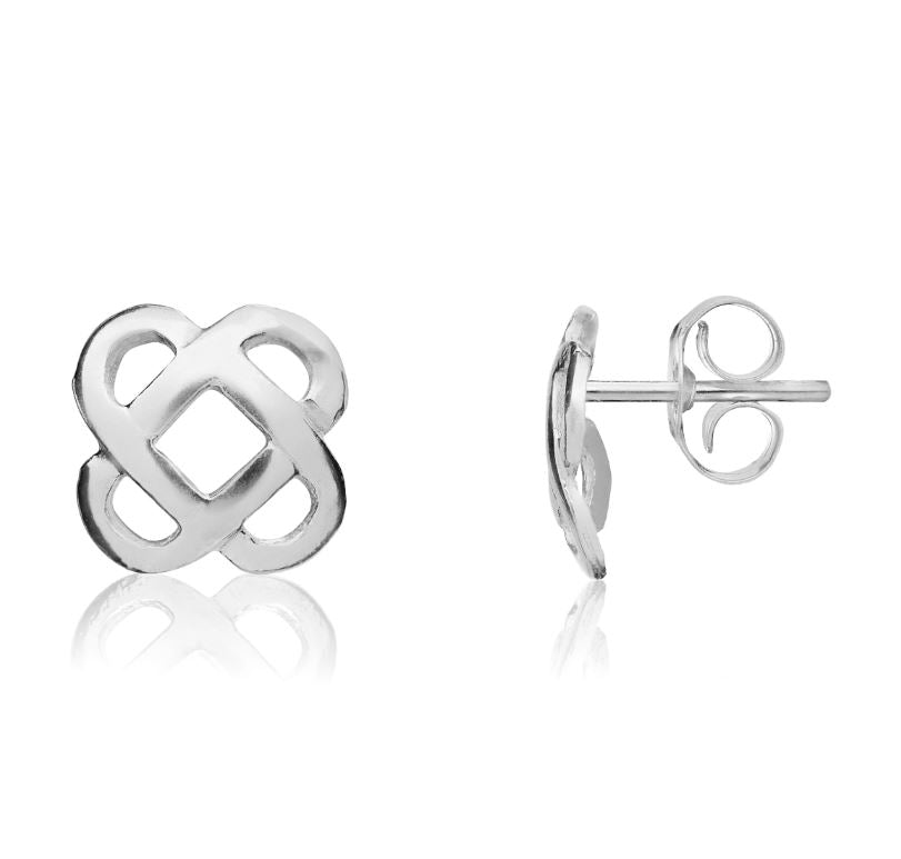 9ct White Gold Cushion Shape Celtic Design Stud Earrings — 7mm