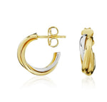 9ct Two Tone White and Yellow Gold Crossover Hoop Earrings — 13x4mm