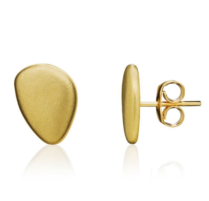 9ct Yellow Gold Satin Organic Pebble Stud Earrings — 11mm x 8.5mm