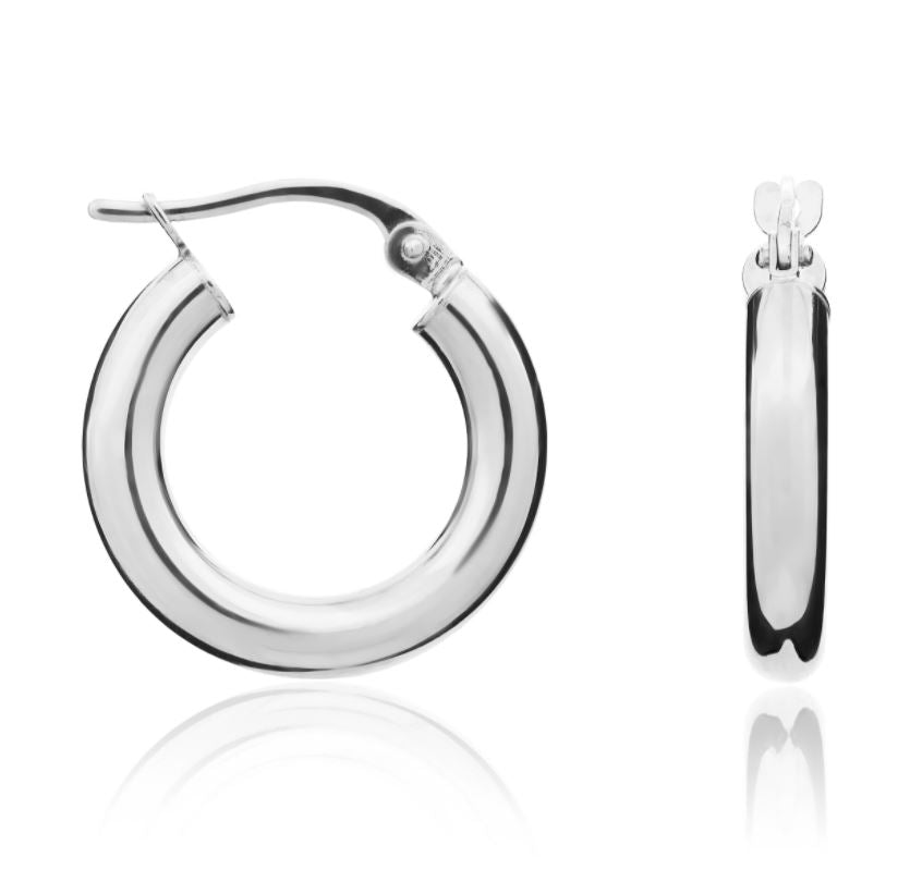 9ct White Gold Polished Tube Hoop Earrings – 16x3mm
