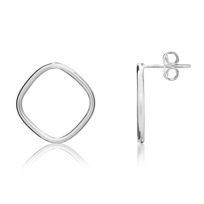 9ct White Gold Open Cushion White Gold Stud Earrings — 18mm